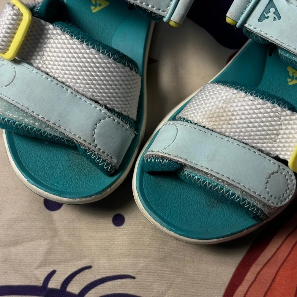 Plae Mimo Kids Sandals Teal Blue Yellow Water Friendly Outdoor Shoes Size 8